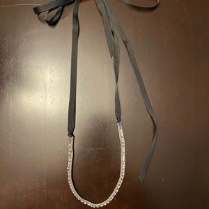 Silver rhinestone and black ribbon necklace